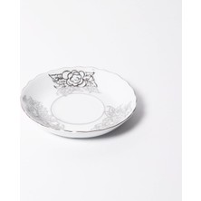 Güral Porselen Rose  El Dekoru 12 cm Çay Tabağı Gümüş Işleme 8020
