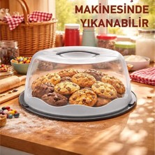 Tech Butiq Büyük Boy, Geçmeli Kilitli, Kapaklı ve Kulplu Yaş Pasta, Kek Taşıyıcı, Yuvarlak, Bpa Içermeyen Kek Fanusu, Börek, Çörek Saklama Kabı,, Turta, Kurabiye Taşıma Kutusu (Lacivert)