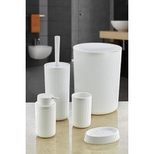 Tech Butiq 5 Parça Lüx Plastik Banyo Seti 7 Litre Dokunmatik Çöp Kovalı, Antibakteriyel Fırça (Siyah-Gri) (Beyaz)