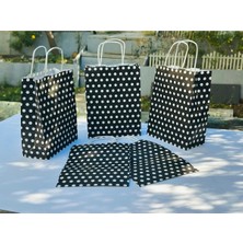 Orbak Kağıtçılık 1.Kalite 18x8x24 Cm (5 Adet) Siyah Renk Beyaz Benekli Kraft Kağıt Çanta,Hediye Poşeti,Hediye Paketi