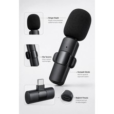 AyrStore Buğz Kablosuz Yaka Mikrofonu Type-C ve Lightning Uyumlu Şarjlı Klipsli Ses Kayıt Mikrofonu