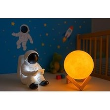Tech Butiq Işık Kasabası(28) Oturan Astronot ve 3D Küre LED Gece Lambası Tabletli Astronot Sarı,beyaz