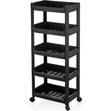 Tech Butiq Geniş 5 Katlı Tekerlekli Düzenleyici Raf - Banyo ve Mutfak Için Çok Amaçlı Servis Arabası - Dar Alanlar Için Tekerlekli Organizer Ünite (35,5X22X85 Cm) Beyaz ve Siyah Renk Seçenekleri (Siyah)