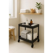 Tech Butiq Pro 2 Katlı Siyah Tekerlekli Çok Amaçlı Banyo & Mutfak Düzenleyici Raf – Evye Altı Deterj Siyah 40 x 35