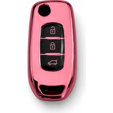 Autohan Keys Renault Megane 4, Clio 5, Captur, Taliant ve Express ile Uyumlu, 3 Butonlu Nano Anahtar Kılıfı, Pembe