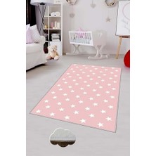 Tech Butiq Pelangi Pembe Yıldızlı Çocuk Odası Yıkanabilir Kaymaz Taban Leke Tutmazbebek ve Çocuk Odası Halısı, Pembe-Beyaz 120 x 180