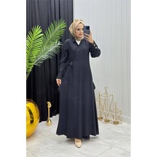 Neşeli Butik Kadın Siyah Kol Düğme Detaylı Beğlamalı Tesettür Ferace Elbise --- NMS097