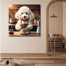 Tech Butiq Kare Kanvas Kahve Köşesi Cafe Tablosu Barista Beyaz Poodle, 20 x 20