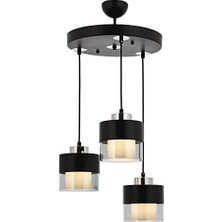 Tech Butiq AV-60193-3T-BSY Siyah Boyalı Modern Avize E27 Metal Cam 40CM