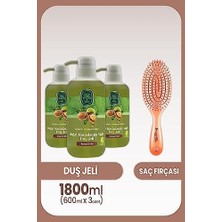Tech Butiq Macadamia Yağlı Duş Jeli 600 ml x 3 Adet ve Saç Fırçası