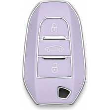 Autohan Keys Peugeot 208, 308, 508, 2008, 3008, 5008, Rifter Için Nano Akıllı Anahtar Koruma Kılıfı, Lila-Gümüş, Premium Kalite