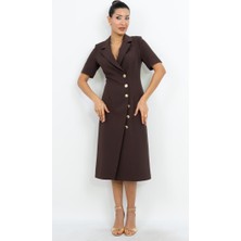 Valerian Moda Blazer Yaka Düğme Detaylı Midi Elbise
