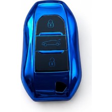 Autohan Keys Peugeot 208, 308, 508, 2008, 3008, 5008, Rifter Için Akıllı Anahtar Koruma Kılıfı, Lacivert, Premium Kalite