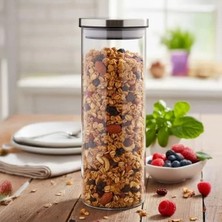 Die Grup 1000ML Vakumlu Metal Kapaklı Borosilikat Cam Kavanoz, 8.5X20 cm Ölçülerinde