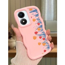 Ucuc Vivo Y02S Uyumlu Pembe Silikon Kılıf Kamera Korumalı Darbe Emici Tasarım Şık Baskı Kılıf