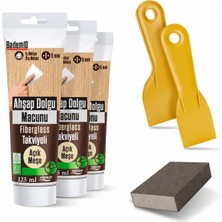 Badem10 (6'lı) Ahşap Tamir Seti Açık Meşe Renk (2 Adet) 125 ml Tamir Macunu + 2 Adet Spatula + Kübik Zımpara