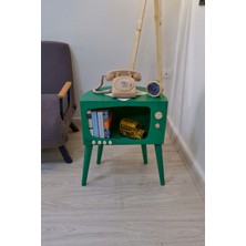 HunCar Cosmoss Tv Bohem Tarz Ahşap Retro Tv Görünümlü El Yapımı Köşe Sehpası Mint Green