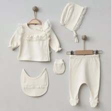 Pugi Baby Fisto Brodeli Kız Bebek 5li Zıbın Set Beyaz