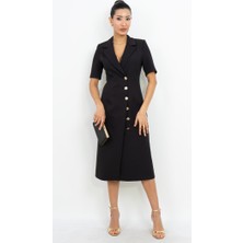 Valerian Moda Blazer Yaka Düğme Detaylı Midi Elbise