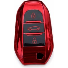 Autohan Keys Peugeot 208, 308, 508, 2008, 3008, 5008, Rifter ile Uyumlu Akıllı Anahtar Koruma Kılıfı, Kırmızı