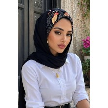 Aişe Tesettür Siyah Çiçek Desen Hazır Şal