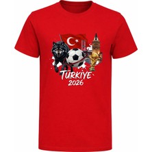 Efendioğlu Design Kurt Bayrak Köprü Galata Kulesi Baskılı 2026 Türkiye Temalı Dünya Kupası Çocuk T-Shirt