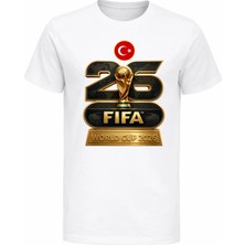 Efendioğlu Design Altın Renginde 2026 Dünya Kupası Baskılı Pamuklu Kısa Kollu Çocuk T-Shirt