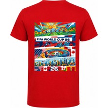 Efendioğlu Design Önde Logo Arkada Renkli Dünya Kupası 2026 Görseli Baskılı Pamuklu Yetişkin T-Shirt