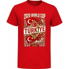 Efendioğlu Design Retro Osmanlı Desenli 2026 Türkiye Dünya Kupası Baskılı Pamuklu Çocuk Tişört