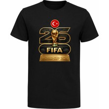 Efendioğlu Design Altın Renginde 2026 Dünya Kupası Baskılı Pamuklu Kısa Kollu Çocuk T-Shirt