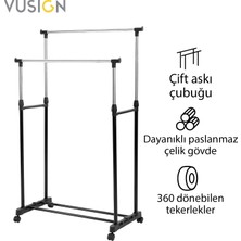 Vusign Vusıgn Çift Askılı Karbon Çelik Elbise Askısı Tekerlekli Askılık 160X43X80 cm Gümüş
