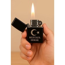 Mio Life Kişiye Özel Isimli Ay Yıldız Siyah Metal Çakmak