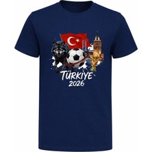 Efendioğlu Design Kurt Bayrak Köprü Galata Kulesi Baskılı 2026 Türkiye Temalı Dünya Kupası T-Shirt
