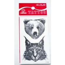 Zuum Ayı ve Kedi Model Küçük Boy , Minimal Geçici Dövme,tattoo