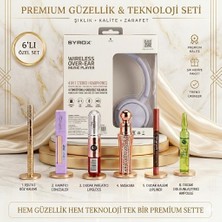 Syrox Kablosuz Kulaküstü Kulaklık ve 6'lı Makyaj Hediye Seti - Lila Bluetooth Kulaklık, Maskara, Lipgloss, Kapatıcı Kozmetik Seti
