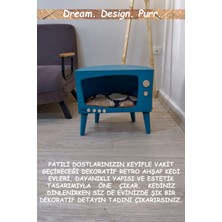 HunCar Cosmoss Retro Tv Görünümlü Ahşap Kedi Evi – El Yapımı Dekoratif Kedi Evi Turquoise