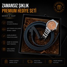 Erkek Premium Hediye Seti - Çift Taraflı Siyah/mavi Kemer ve Metal Kordon Saat Kutulu Kombin
