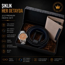 Erkek Premium Hediye Seti - Çift Taraflı Kot Kemer, Cüzdan & Saat 3 Lü Özel Kutulu Kombin