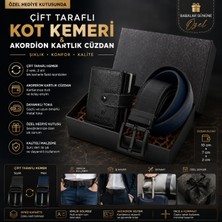 Erkek Akordion Kartlık Cüzdan & Siyah/mavi Çift Taraflı Kot Kemeri Hediye Seti - Özel Kutulu