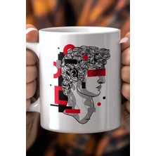 Mio Life Modern Heykel Çizim Desenli 330ML Baskılı Beyaz Seramik Kupa Bardak