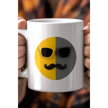 Mio Life Emoji Yüz Desenli 330ML Baskılı Beyaz Seramik Kupa Bardak