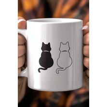 Mio Life Sevimli Kedi Desenli 330ML Baskılı Beyaz Seramik Kupa Bardak