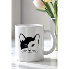 Mio Life Sevimli Kedi Tasarımlı 330ML Baskılı Beyaz Seramik Kupa Bardak