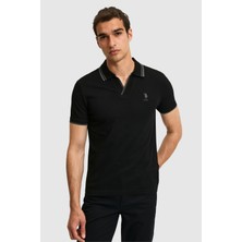 U.S. Polo Assn. Erkek Slim Fit Polo Yaka Siyah Tişört 50323894-VR046