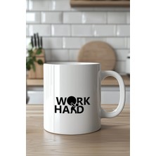 Mio Life Work Hard Motivasyon Temalı 330ML Baskılı Beyaz Seramik Kupa Bardak