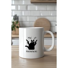 Mio Life Mizahi Kedi Tasarımlı 330ML Baskılı Beyaz Seramik Kupa Bardak