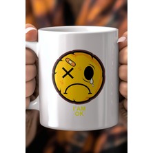 Mio Life Emoji Yüz Desenli 330ML Baskılı Beyaz Seramik Kupa Bardak