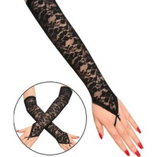 Varyant Store  Parmak Askılı Zarif Gece Şıklığı Dantel Eldiven 40 cm