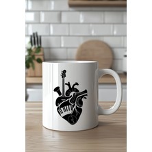 Mio Life Müzik Temalı Kalp Desenli 330ML Baskılı Beyaz Seramik Kupa Bardak