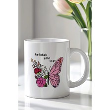 Mio Life Mizahi Yazılı Desenli 330ML Baskılı Beyaz Seramik Kupa Bardak